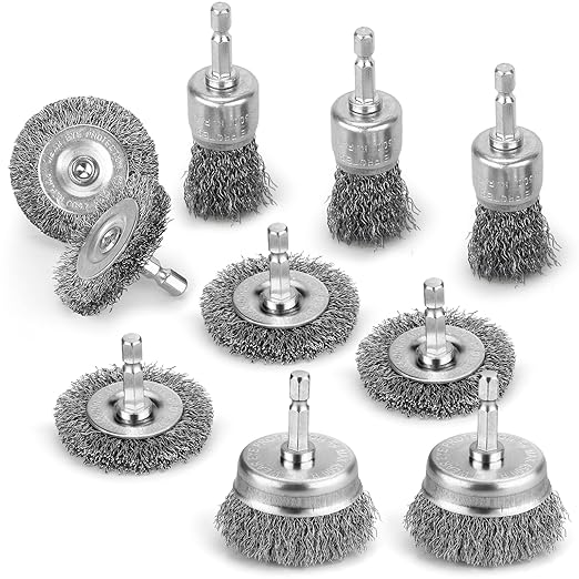 10Pcs Professional Wire Brush for Drill, Carbon Steel Wire Cup Brush for Drill, Drill Wire Brush for Cleaning Rust, Wire Brush Drill Attachments with 1/4 Inch Hex Shank