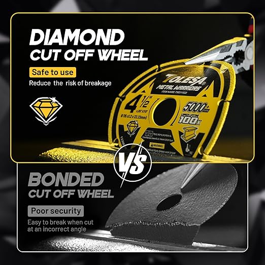 TOLESA Diamond Cutting Wheel 4 1/2 x 7/8 Inch for Metal, Cut Off Wheel with 5000+ Cuts on Rebar, Steel, Iron and INOX, 1 Pack