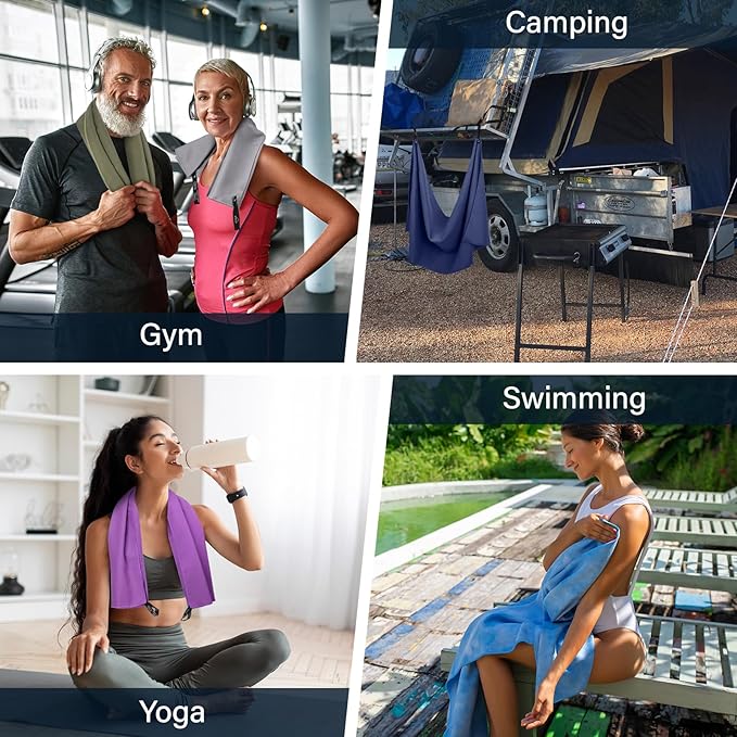APEXUP Microfiber Travel Towel, Ultra Absorbent Quick Dry Towels, Lightweight Gym Sports Camping Towel for Workout, Yoga, Beach, Shower, Swimming (24"×12", Navy Blue)