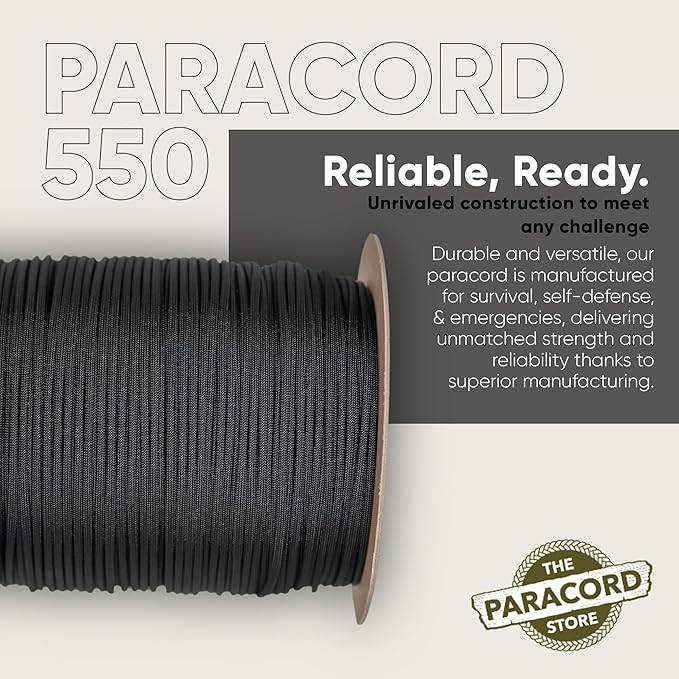 The Paracord Store | Type III 550 Paracord - 1000 FT Spool, Blank | Heavy Duty 7 Strand Tactical Paracord - USA Made Nylon Outdoor Parachute Cord for Camping, Fishing & More - Survival Cord
