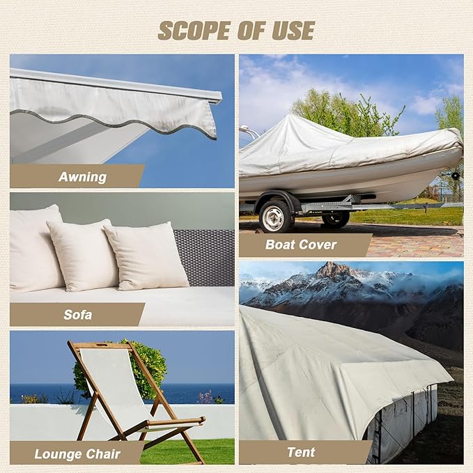 OAZ 16 x 79 inch Canvas Repair Patches Self-Adhesive Canvas Fabric Patch Tape Waterproof Outdoor Gear Repair Patch Kit for Boat Cover Awning Sofa Chair Couch Tent Bag (Beige Yellow)