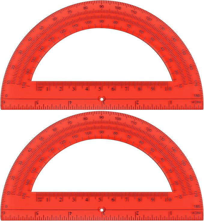 Plastic Protractor Math Protractors 180 Degrees for Geometry Classroom Student School Office Supplies, 6 Inch, Pack of 2 (Red)