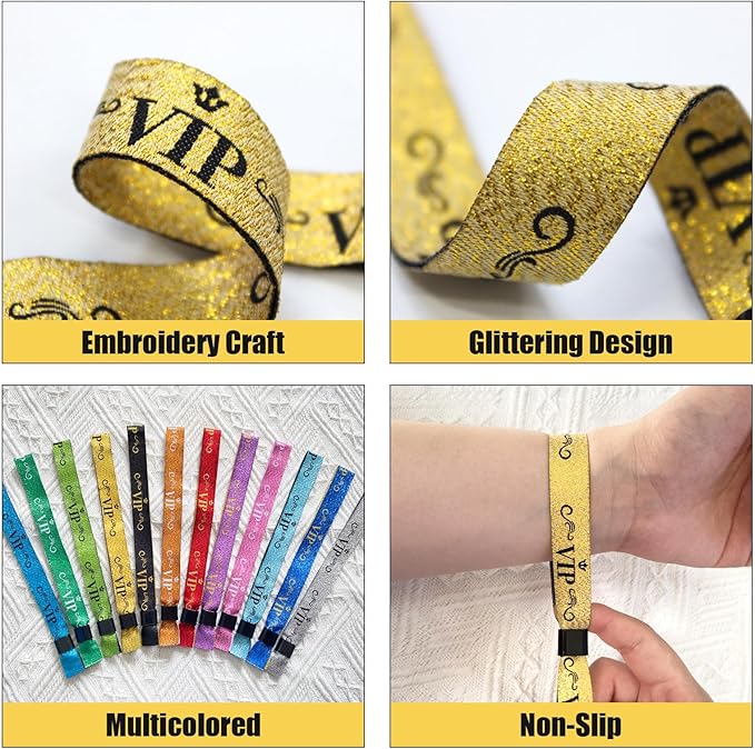 100 Pcs VIP Cloth Event Wristband, Disposable VIP Wristbands for Events, Colored VIP Wristbands Events,for Lightweight Concert,Club Entrance Wrist Strap Party Wristband Event (Color : Gold)