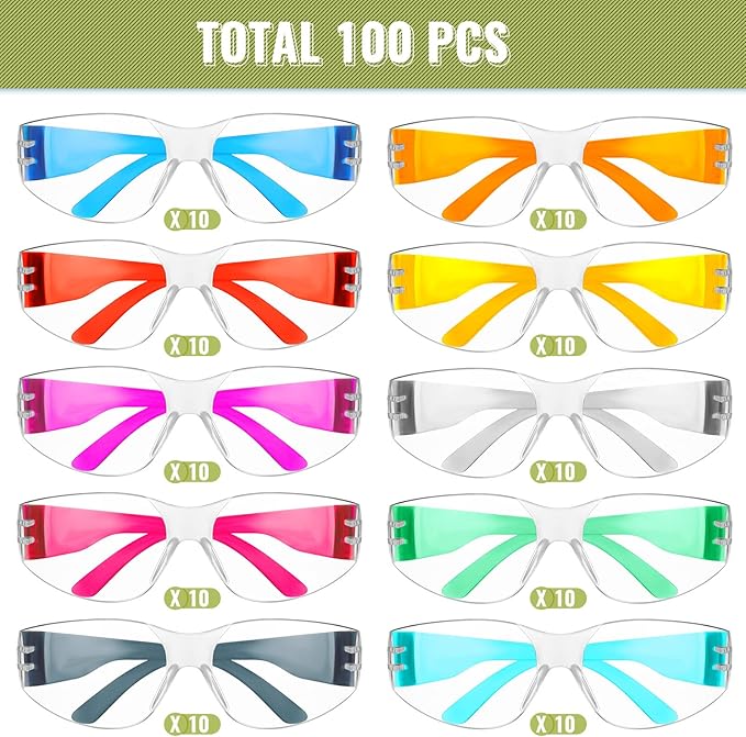 Macarrie 100 Pcs Kids Safety Glasses Bulk Safety Goggles for Children Laboratory Sport Shooting