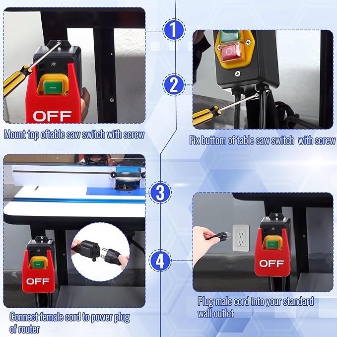 Dreyoo 1 Pack 120/230V Single Phase On/0ff switch, 120V 2HP Router Table Switch with Large Stop Sign Paddle Easy Contact for Fast Power Off for Table Saw and Other Electrical Equipment (2 Female Plug)