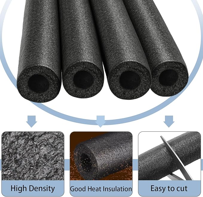 Amylove 12 Pcs 3.3 Feet Foam Pipe Insulation Foam Tube Insulating Water Pipe Pool Swim Noodles Heat Preservation Pipe Covers for Tubing Outdoor Freeze Protection (Black,3/4 Inch)