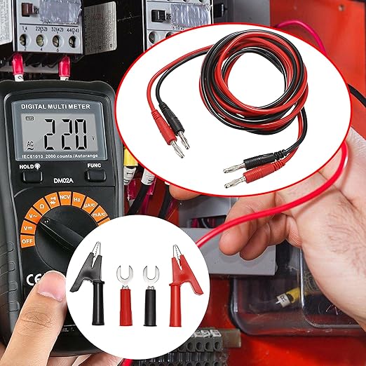 Sumnacon 4 in 1 Banana Plug Alligator Clip Pure Copper Fork Test Lead, 9.8 Ft Multimeter Flexible Test Lead Wire Cable with Protective Jack Copper Clamps for Electrical Testing 1000V/15A
