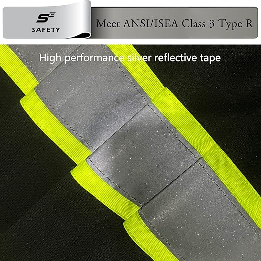 sesafety High Visibility Shirts for Mens Class 3 Hi Vis Reflective Construction Shirts for Men with Pocket Safety T Shirts for Men Work Shirt for Mens Short Sleeve Black Yellow Strips XL