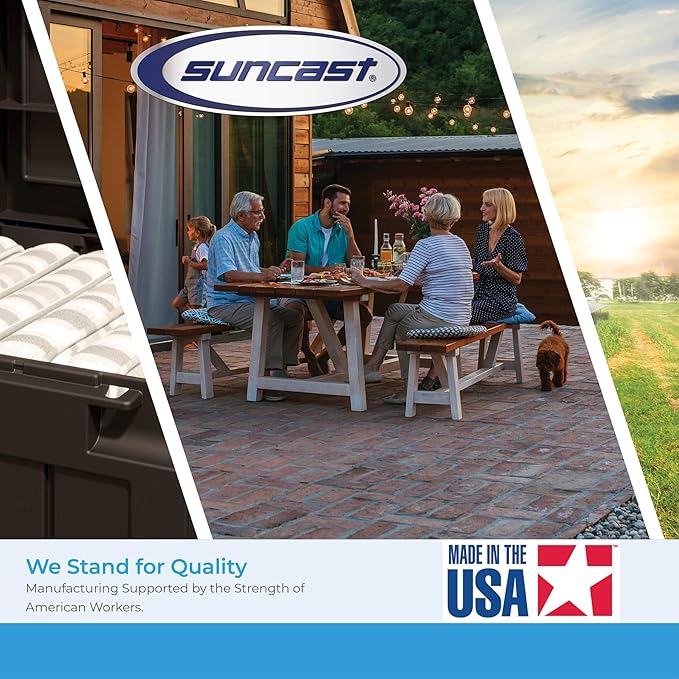 Suncast 33 Gallon Hideaway Trash Can for Patio - Resin Outdoor Trash with Lid - Use in Backyard, Deck, or Patio - Taupe