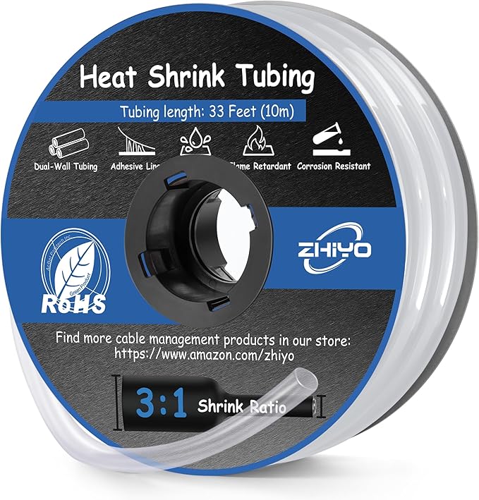 Heat Shrink Tubing 1/2 Inch, 3:1 Ratio Wires Tube, Dual Wall Adhesive-Lined Waterproof Wrap, 33FT Transparent Industrial and Marine Grade Heat Shrink
