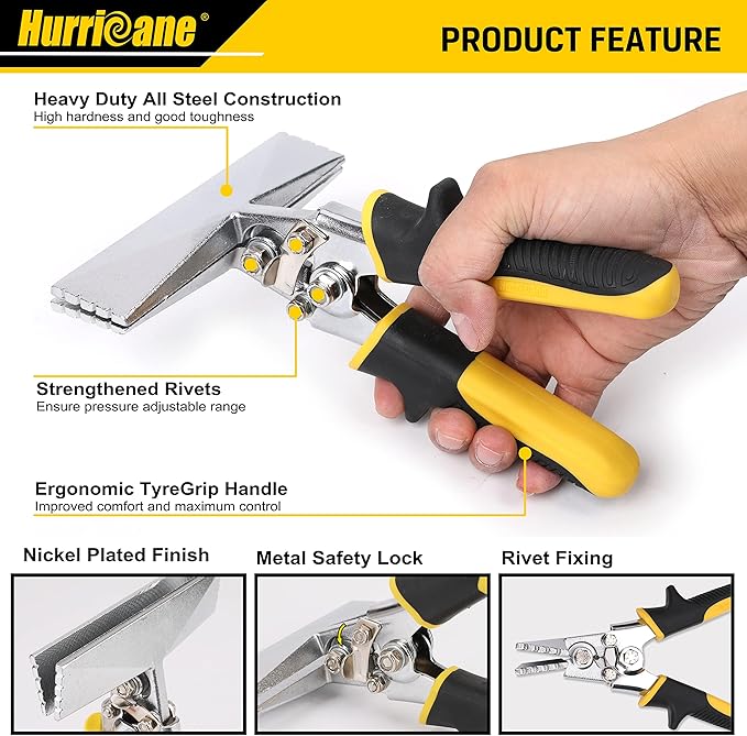 HURRICANE 6-Inch Straight Jaw Sheet Metal Hand Seamer, Bender Tool for Flattening and Bending, Pliers With Ergonomic TyreGrip Handle