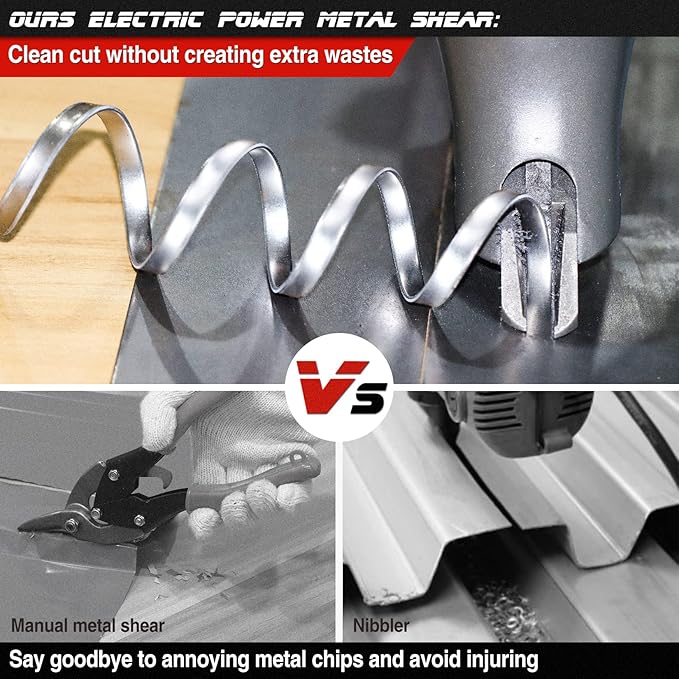 SHALL Electric Metal Cutting Shear, 4.0-Amp Corded Sheet Metal Cutter, Variable Speed with 360 Degree Swivel Head, Continuous Cutting, Clean Cut for 14GA Sheet Metal & 16GA Stainless Steel, 2500 SPM