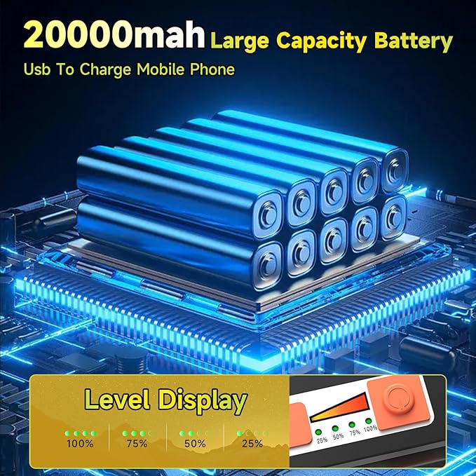 200W LED Solar Work Light 20000LM Magnetic Portable Light, 20000mAh Rechargeable with 5 Modes, IP66 Waterproof for Outdoor Camping, Car Repair, Building, Workshop, Garage, Emergency