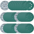 5 Inch 8 Hole Sanding Discs, 50 Pcs Wer Dry Sandpaper 180 Grit Hook and Loop Green Polyester Film Backed Sanding Disc for Random Orbital Sander Wood Car Metal Plastic (180 Grit, 50 Pack)