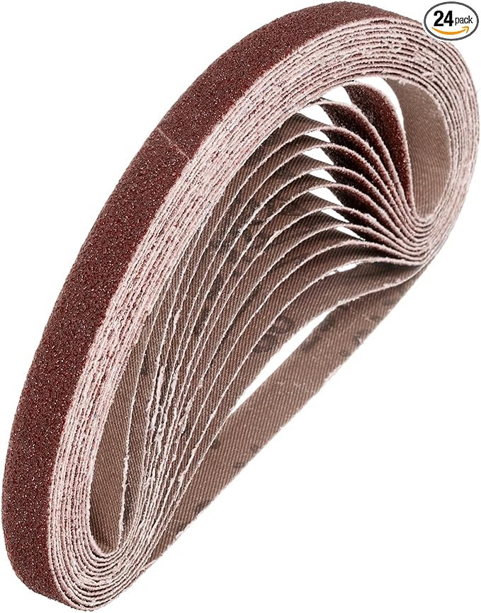 HARFINGTON 3/8 x 13 Inch Sanding Belts, 24 Pcs 60 Grits Aluminum Oxide Abrasive Belt Sander File Belt for Woodworking, Metal Polishing, Knife Sharpener