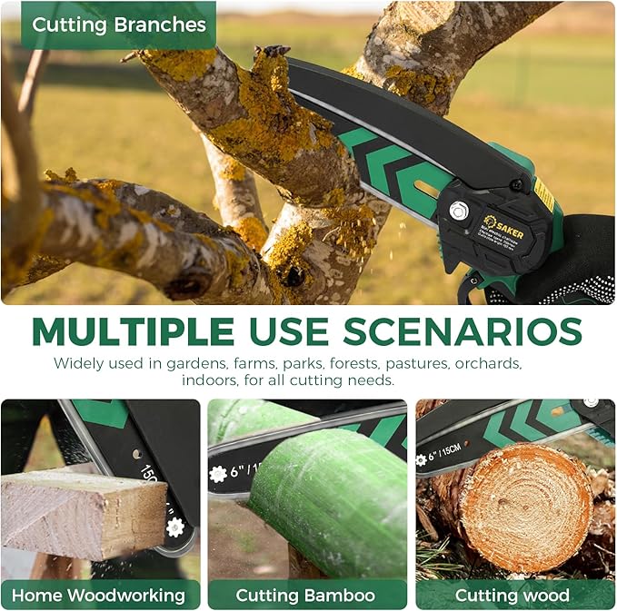Saker Mini Chainsaw,6 Inch Portable Electric Chainsaw Cordless, Small Handheld Chain saw for Tree Branches,Courtyard, Household and Garden,Gift for Men Dad(SK1806D-G)