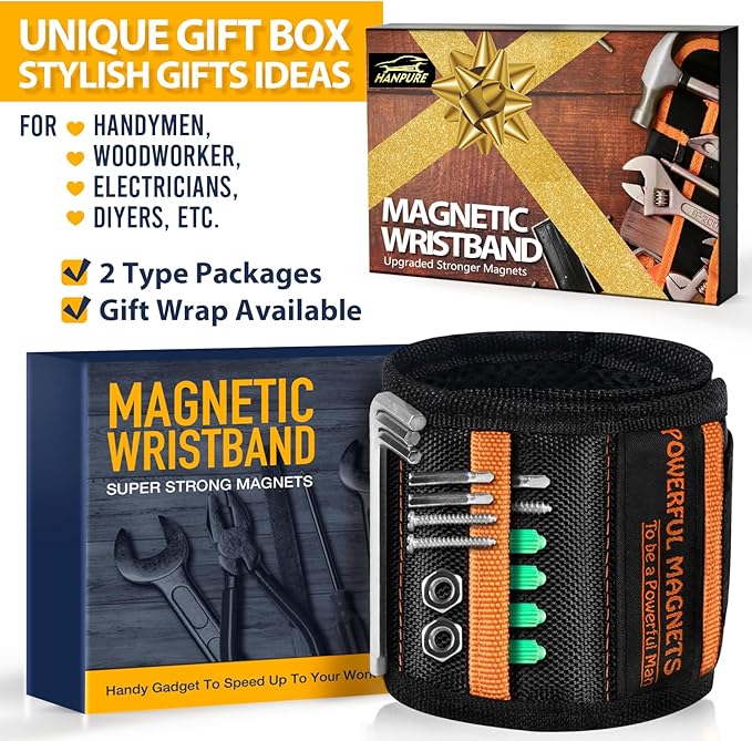 Tool Gifts for Men Stocking Stuffers - Magnetic Wristband for Holding Screws, Wrist Magnet, Gifts for Dad Father Husband Him, Gadget Tool Men Women Magnetic Tool Gift for Carpenter,Woodworker,2 Pack.