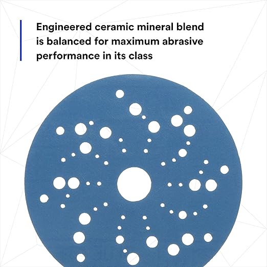 3M Hookit Blue Abrasive Ceramic Aluminum Oxide Hook & Loop Disc - 5 in Diameter Multi-Hole Vacuum Holes - 36166 [PRICE is per BOX]
