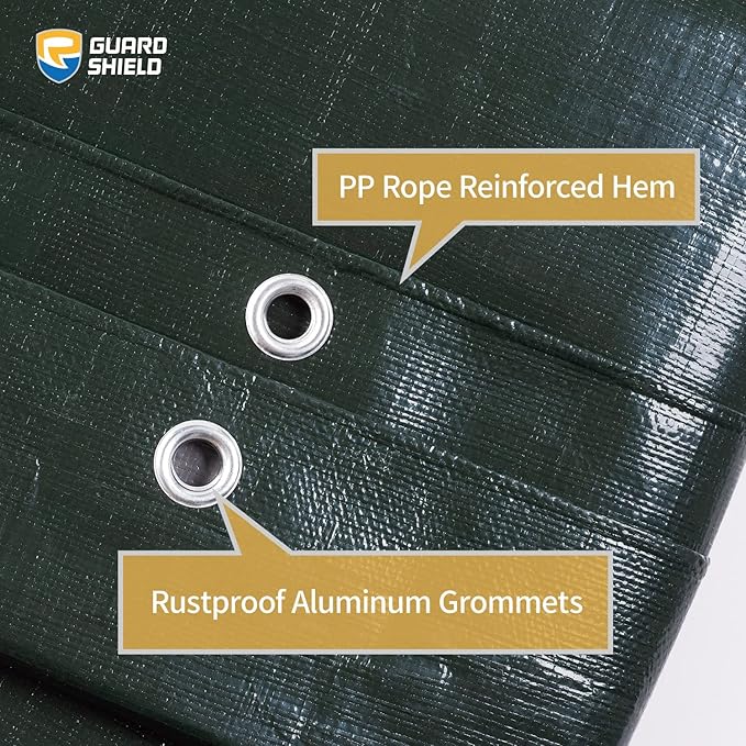 GUARD SHIELD Super Heavy Duty Green/Silver Poly Tarp Cover 20x20 Feet Waterproof 16mil Thick UV and Tear Resistant Tarpaulin with Grommets and Reinforced Edges