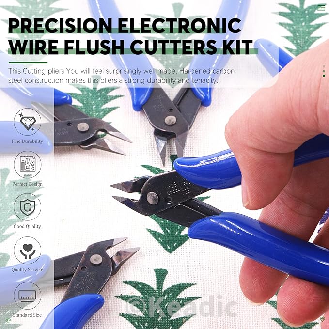 Keadic 6Pcs 5" Wire Cutters with Internal Spring and Soft Rubber Handle, Mini Flush Cutters, Micro Cutting Pliers Wire Nippers, Small Side Cutters for Hobby Modeling Jewelry Electronic Crafts (Blue)
