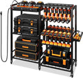 TC-HOMENY Power Tool Organizer Cart with Charging Power Strip, 28 Drill Tool Garage large Storage Racks with Wheels, Heavy Duty Tools Organizer Station, Festive Gifts for Men Dads