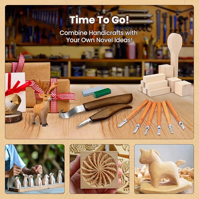 Wood Carving Kit Whittling Kit: 27pcs Wood Carving Tools Set with 4PCS Wood Carving Knives & 6PCS Detail Knive - Woodworking Tools Gift with Basswood Blocks Hobby for Beginners Adults Kids
