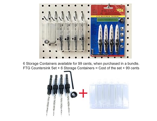 FTG USA Countersink Drill Bit Set 4 Pc #8 (11/64") Wood Bit, Tapered Bit, Stop Collar, Hex Wrench for Woodworking