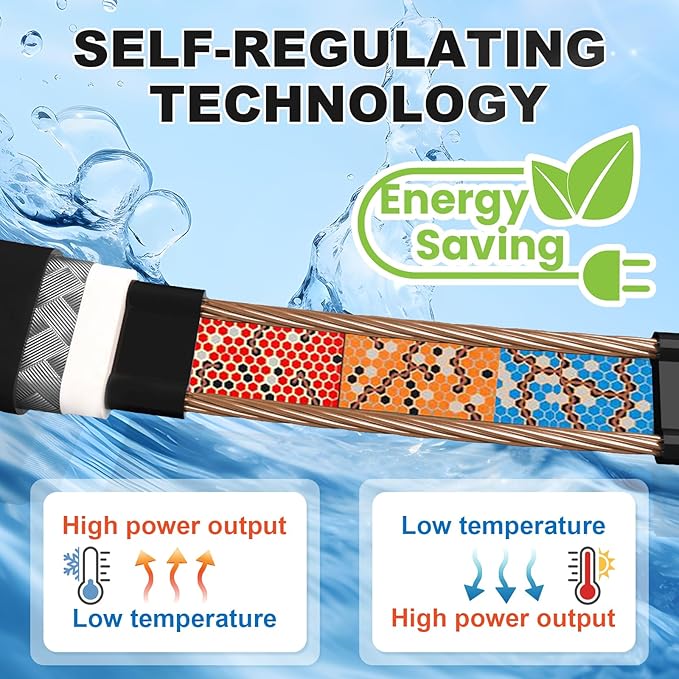 MAXKOSKO In Pipe Heat Cable for Drinking Water Supply, CSA Certified Self Regulating Heater Inside Water Pipes, Safe for Use with Metal and Non Metal Pipes, 20Ft 120V