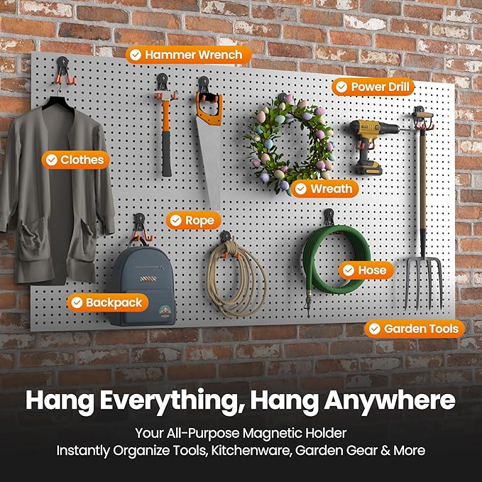 Large Magnetic Hooks Heavy Duty Extra Strong Magnetic Garage Hooks Big NdFeB Industrial Magnet Hooks Magnetic Utility Storage Holder Organization with Anti-Slip Coating for Hanging Garden Tool 2 Pack