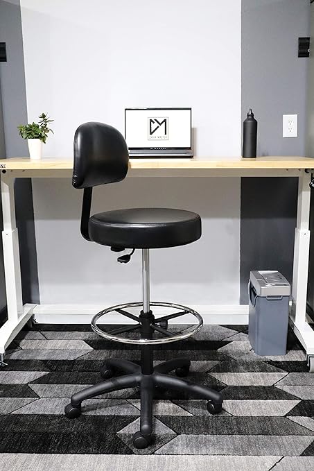 Chair Master Adjustable Chair for Exam Rooms, Labs, Doctor and Dentist Offices. Easy to Clean! 19"-27" Seat Height. 18" Foot Ring (Medium Bench Height, Black)