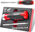 Ratcheting Screwdriver with Bit Storage Multi-bit Magnetic 1/4” Hex Shaft Screwdriver Handle for Phillips Flat Square Hex Screw Driver Repair Tool