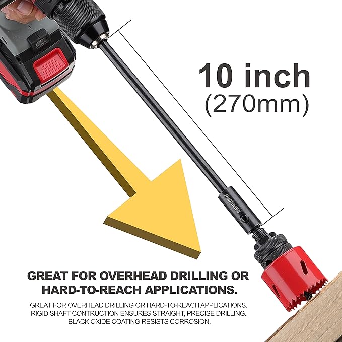 Tools Hole Saw Extension Chuck, 10-Inch x 3/8-Inch Hex Shank Reducing Locking Impact Extension