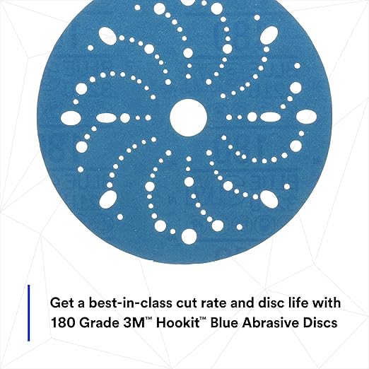 3M Hookit Blue Abrasive Disc 321U Multi-Hole, 36176, 6 in, 180, 50 Discs