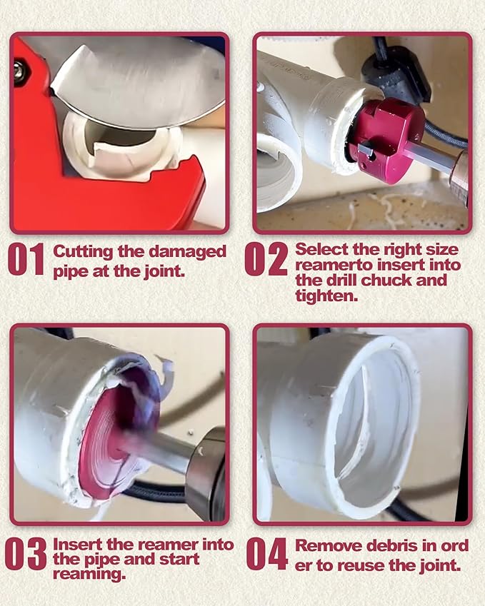 9 Pcs PVC Pipe Reamer Kit With 1/2 inch, 3/4 inch, 1 inch, 1-1/4inch, 1-1/2inch, 2inch, 2-1/2inch, 3inch, 4inch, 2 Carbide Inserts, Aluminum PVC Fitting Saver, Plumbing tools for SCH40