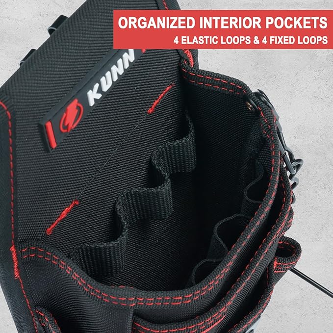 KUNN Electrician Tool Pouch with Belt Clip - 7-Pocket Lightweight Small Tool Belt Pouches for Carpenters, Technicians, HVAC - Heavy Duty Multi-Pocket Organizer for Construction, Maintenance, DIY Tools