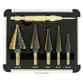 Step Drill Bit Set - Black and Gold, 6 Pcs High Speed Steel Unibit Drill Bits, Stepped Up Bits & Automatic Center Punch, DIY Lovers with Aluminum Case, Total 50 Sizes for Metal