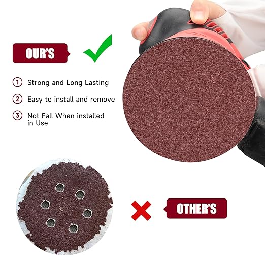 100 PCS 6 Inch Sanding Discs 320 Grit, 6 Hole Hook and Loop Sandpaper, Round Orbital Sand Paper Discs for Sander