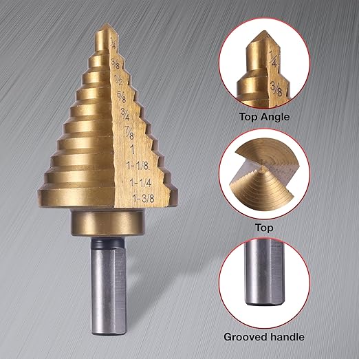 Step Drill Bits, 6PCS (50 Sizes) HSS Step Unibit Drill Bit Set with Automatic Center Punch, Double Cut Blades High-Speed Steel with Aluminum Case, Multi-Hole Stepped Up Bits for DIY Lovers