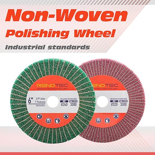 6 Inch Flap Wheel, Non-Woven Abrasive Polishing Wheel, 1 Inch Thickness, 3/4 Inch Arbor, for Bench Grinder (Assorted Grit240 Grit320 SP)