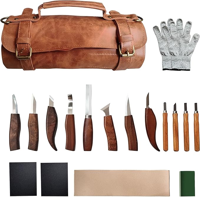 ZGROCK Wood Carving Kit Deluxe Whittling Knife Set 18PCS Wooden Carving Tools with Large PU Leather Case for Beginner Carpenter Experts