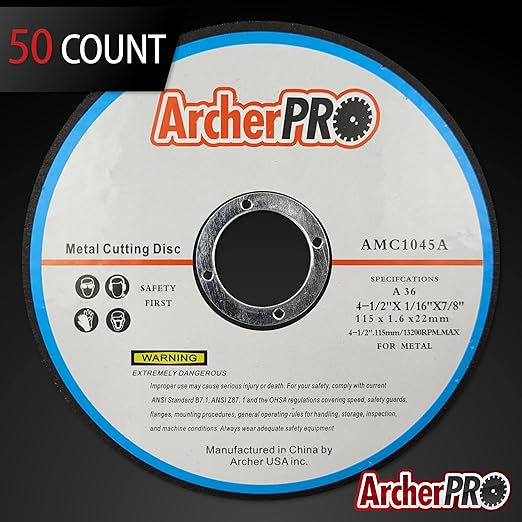 50 Pack 4.5” Abrasive Cut-Off Wheels for Metal Cutting. 4 ½ inch Cut Off Tool for Steel and Iron. Abrasive Metal Cutting Discs for Angle Grinder (50 Count 4-1/2” x 1/16” x 7/8”)