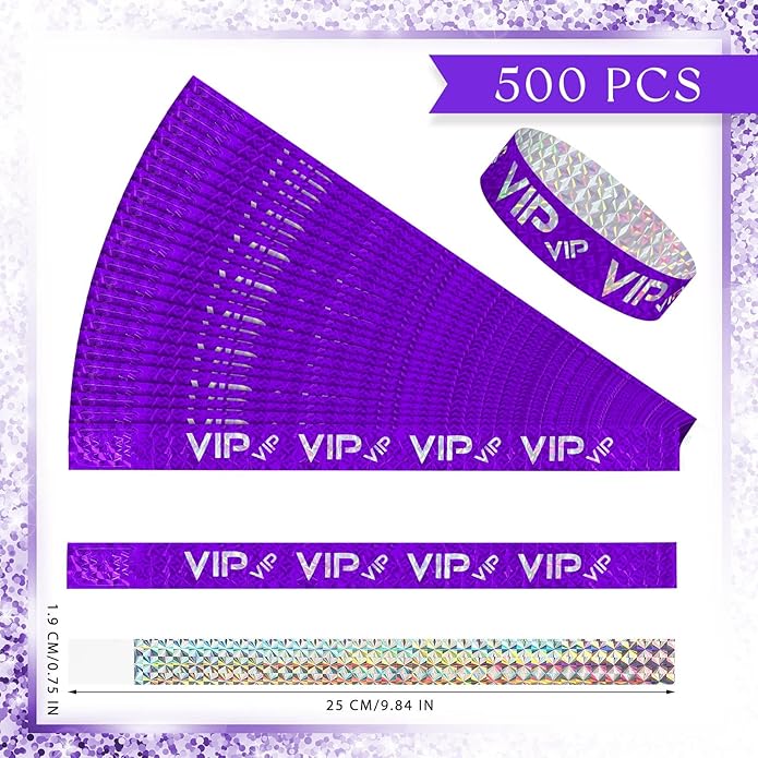 Teling 500 Pack VIP Plastic Wristbands Bracelets Party for Events VIP Custom Wristbands Plastic Bracelets Tear proof Waterproof Wrist Bands Arm Bands for Events Concerts