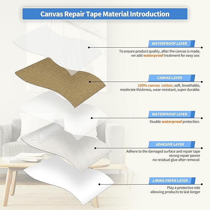 KING MOUNTAIN Canvas Repair Tape,Outdoor Gear Patch, 4×63 Inches,Waterproof,Self-Adhesive for Repairing Boat Covers,Sun Shades,Sofas,Tents,Lounge Chairs,Awnings (Flaxen)