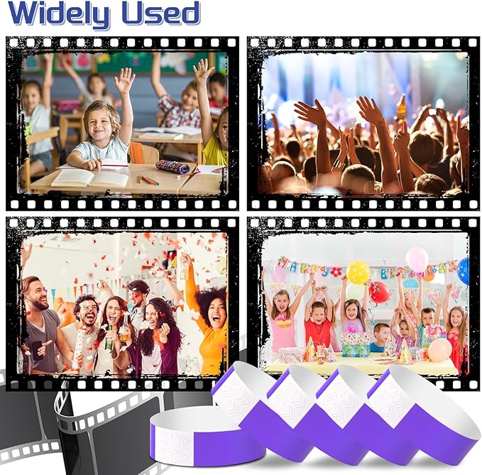 2000 Pcs Paper Wristbands for Events Waterproof Neon Purple Wrist Bands Adhesive Concert Identification Wristbands Hand Bands for Events(Purple)