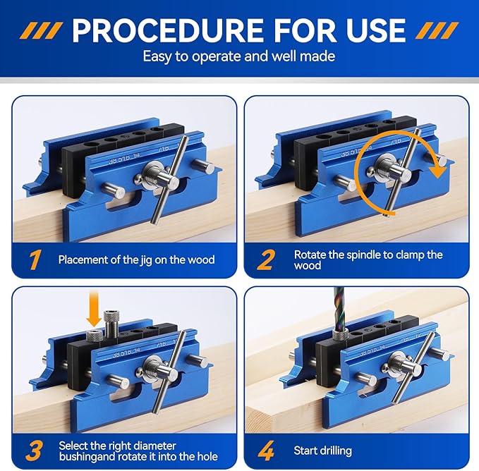 Self Centering Doweling Jig Kit,Adjustable Width Dowel Jig for Straight Holes,Adjustable Drilling Guide Wood Working Tools with 6 Drill Guide Bushings, Wood Doweling for Woodworking（Blue）