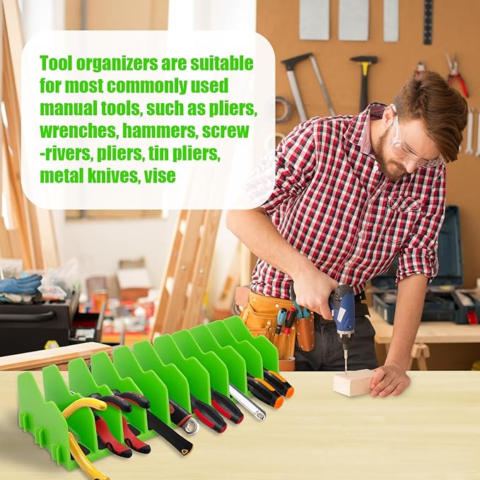 2 Pack Plier Orgainzer for Drawers, Tool Organizer Rack with Extendable Design & Non-Slip Rubber Base, Fits 3" H, 20 Slots Drawer Storage for Pliers, Wrenches, Screwdrivers and More,Green