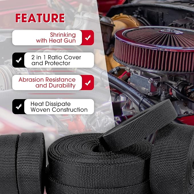 2 in 1 Heat Shrink Braided Sleeving Fabric Tubing-Perfectly fit Irregular Shape Hose/Cable/Wire (3/8"(10mm), 32FT)