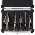 Zhushan 5pcs Step Drill Bit Set,High Speed Step Drill Bit, HSS Cobalt Multiple Hole 50 Sizes Titanium Step Drill Bit with Aluminum Case