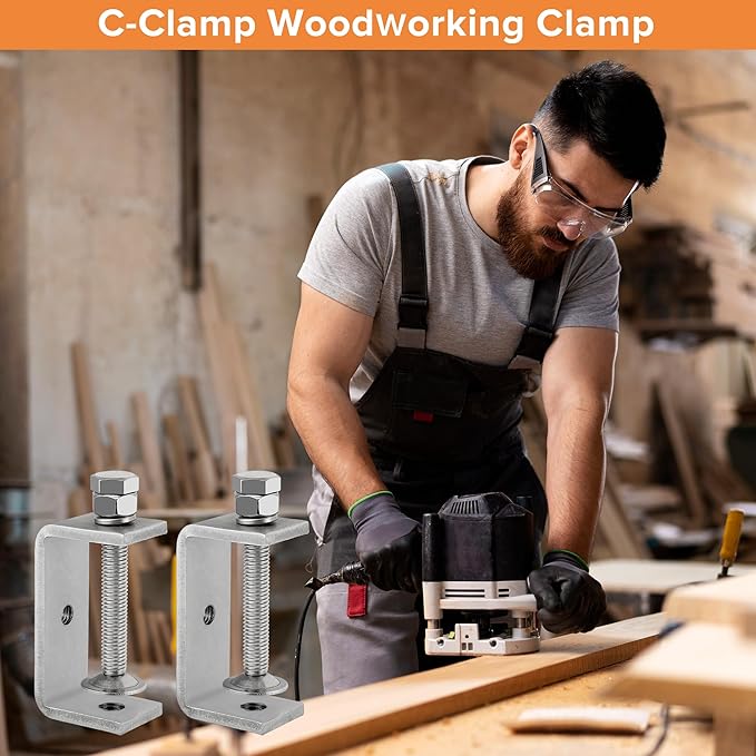 304 Stainless Steel C Clamp,1 1/2 Inch Tiger Clamp Woodworking Clamp Heavy Duty C Clamps for Woodworking, Welding and Construction,Features Stable Wide Jaws and Protective Pads(2 Pcs)