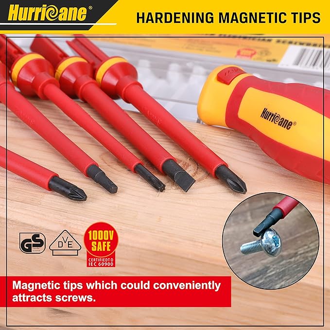 HURRICANE 1000V Insulated Screwdriver Set, 15pc All-in-1 Professional Insulated Electrician Screwdriver Set CR-V Magnetic Robertson Square Phillips Slotted Pozi Torx Insulated Electrician Tool Kit